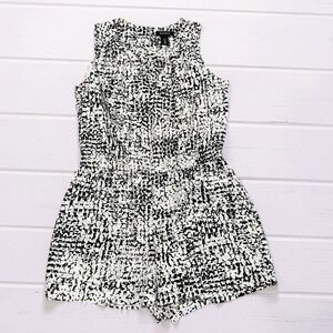 White House Black Market Black and White Printed Sleeveless Romper